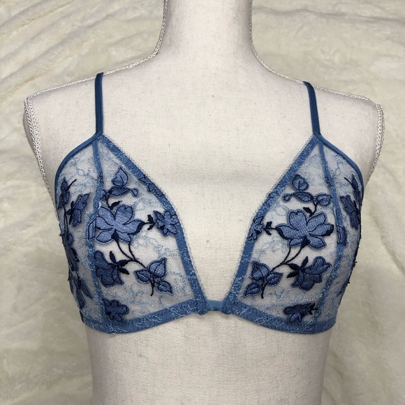 Savage X Fenty Other - NWT fenty savage blue lace bralette sheer embroidered mesh floral embroidery
